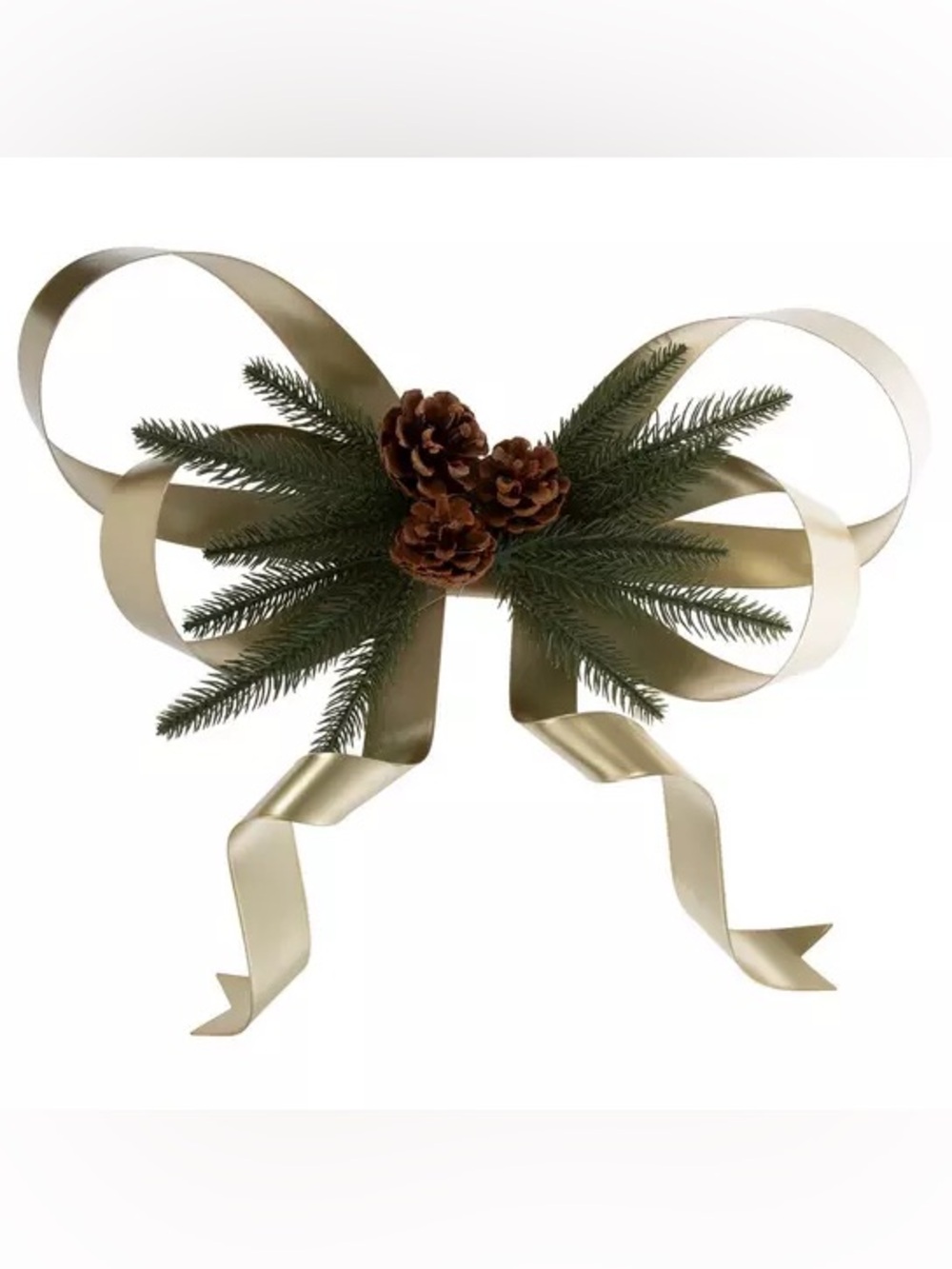 Pinecones On Gold Bow Metal Wall Decor